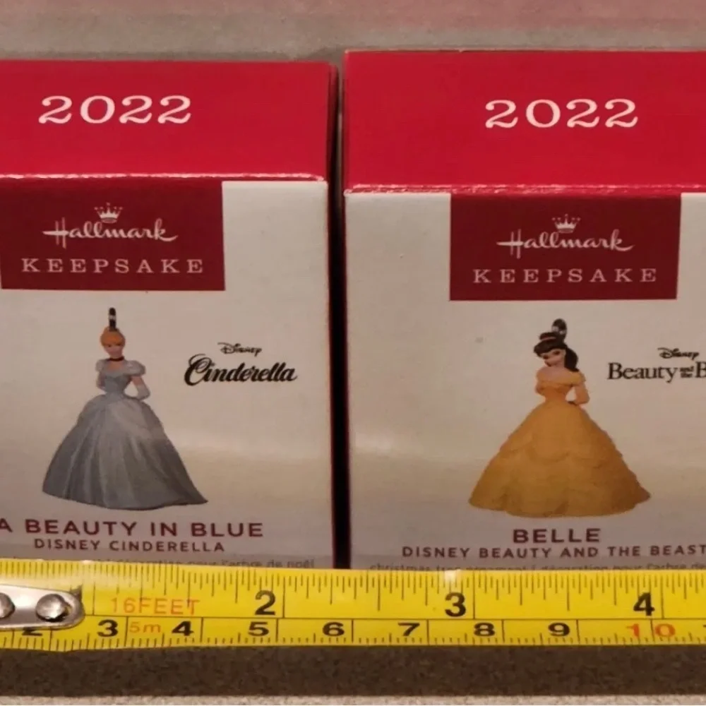 2022 Hallmark Mini Disney Princess Ornaments Cinderella and Belle Set of 2 NEW